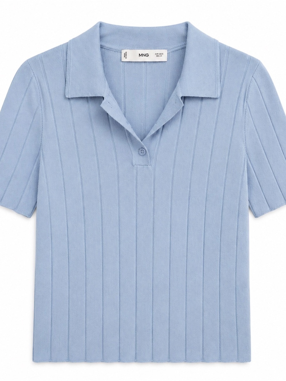 Mango Pastel Blue Ribbed Polo Knit Top